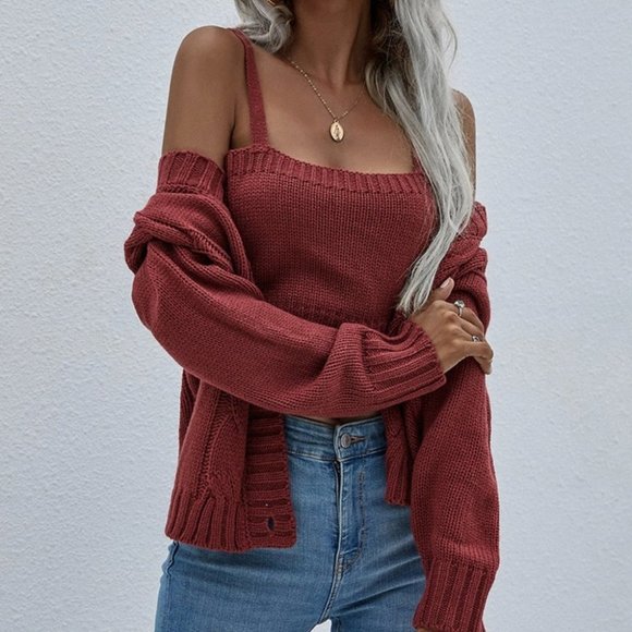 CASUAL DOLLZ Sweater Set -burgundy - Picture 2 of 3